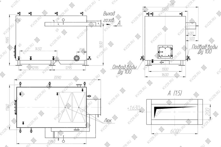 Котел 0.93 МВт без дымососа чертеж