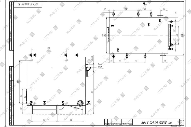Водогрейный котел с водяными колосниками 600 кВт чертеж